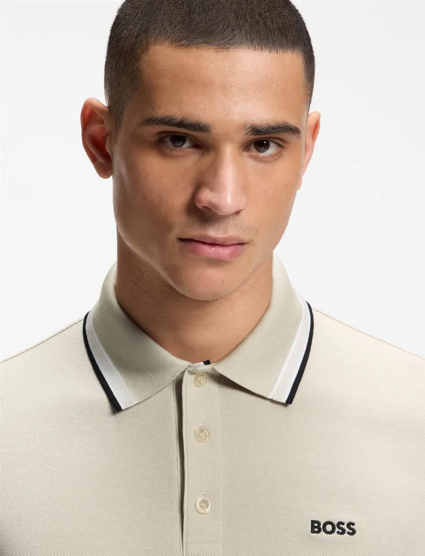 BOSS Green poloshirt beige pique normale fit
