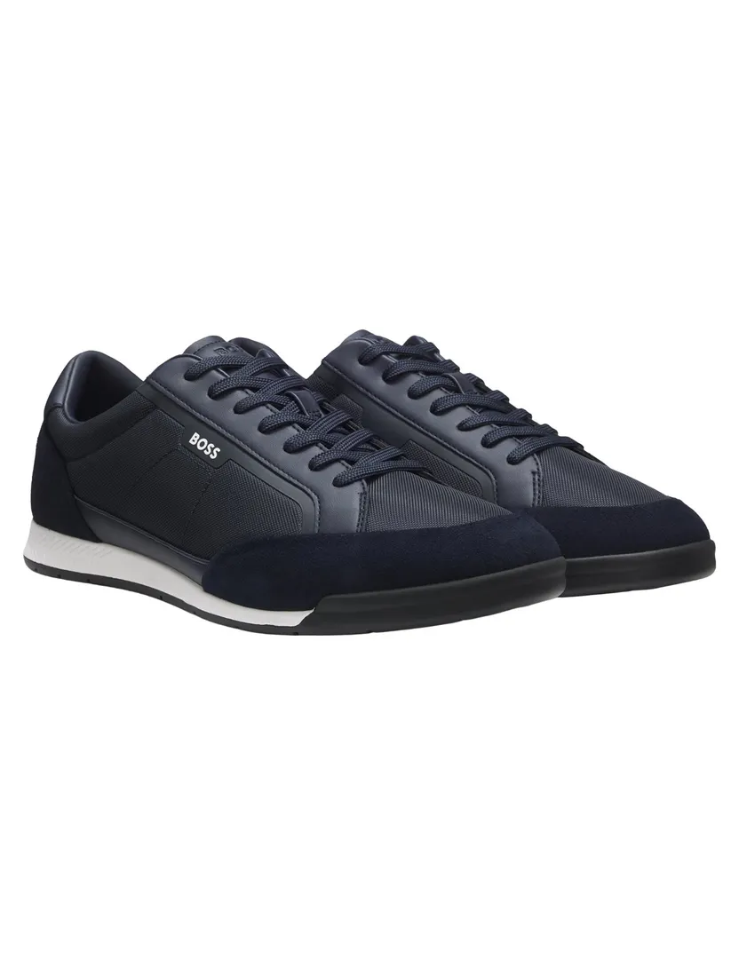 BOSS Black sneakers donkerblauw koeleder suede element