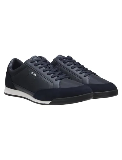 Hugo Boss BOSS Black sneakers donkerblauw met koeleder suede element
