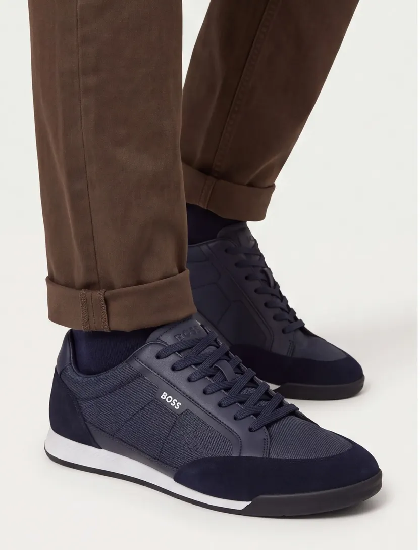 BOSS Black sneakers donkerblauw koeleder suede element