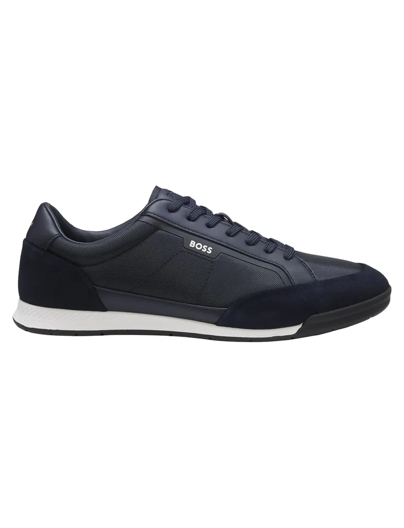 BOSS Black sneakers donkerblauw koeleder suede element