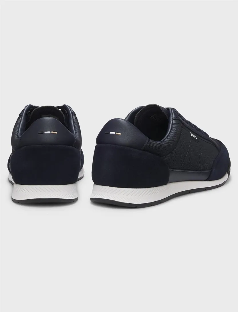 BOSS Black sneakers donkerblauw koeleder suede element