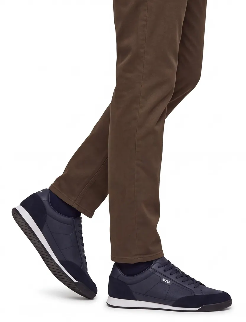 BOSS Black sneakers donkerblauw koeleder suede element