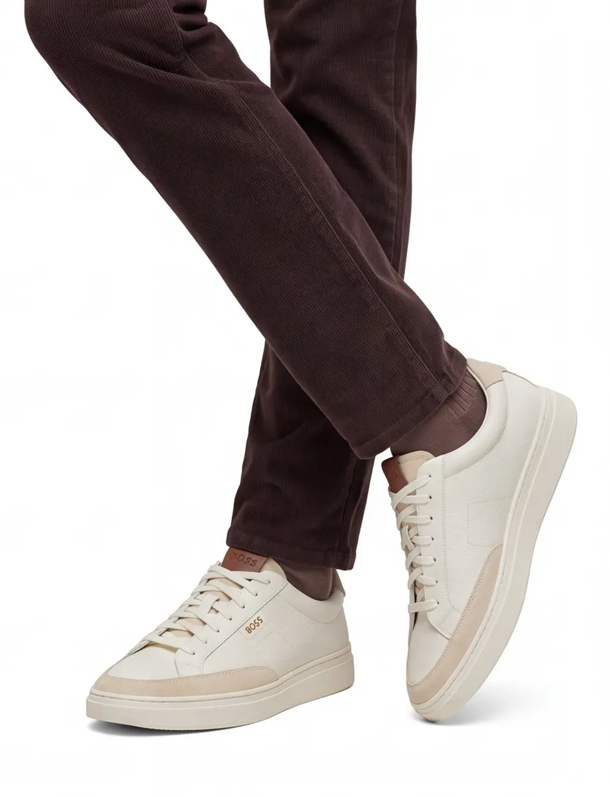 BOSS Black sneakers creme suede afwerking