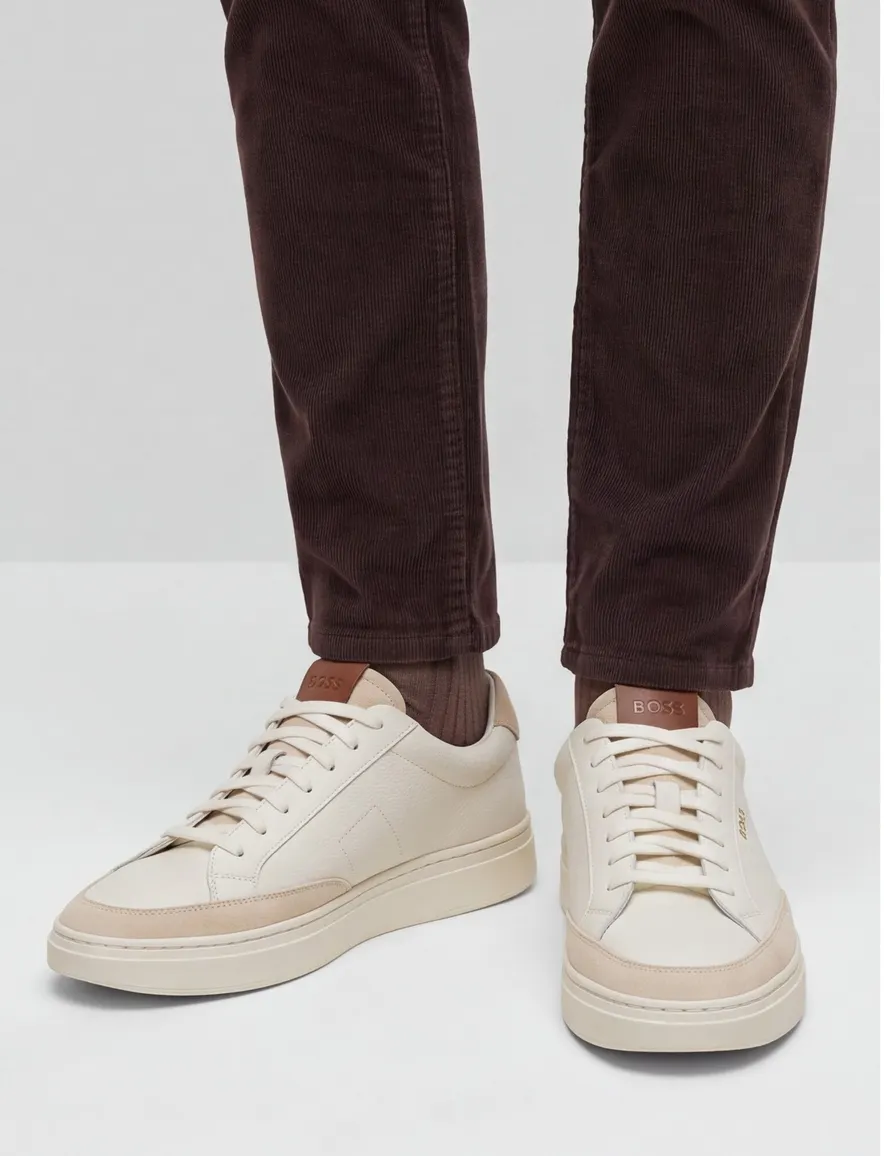 BOSS Black sneakers creme suede afwerking