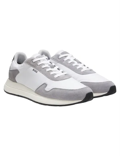 Hugo Boss BOSS Black sneakers wit met grijze leren afwerking