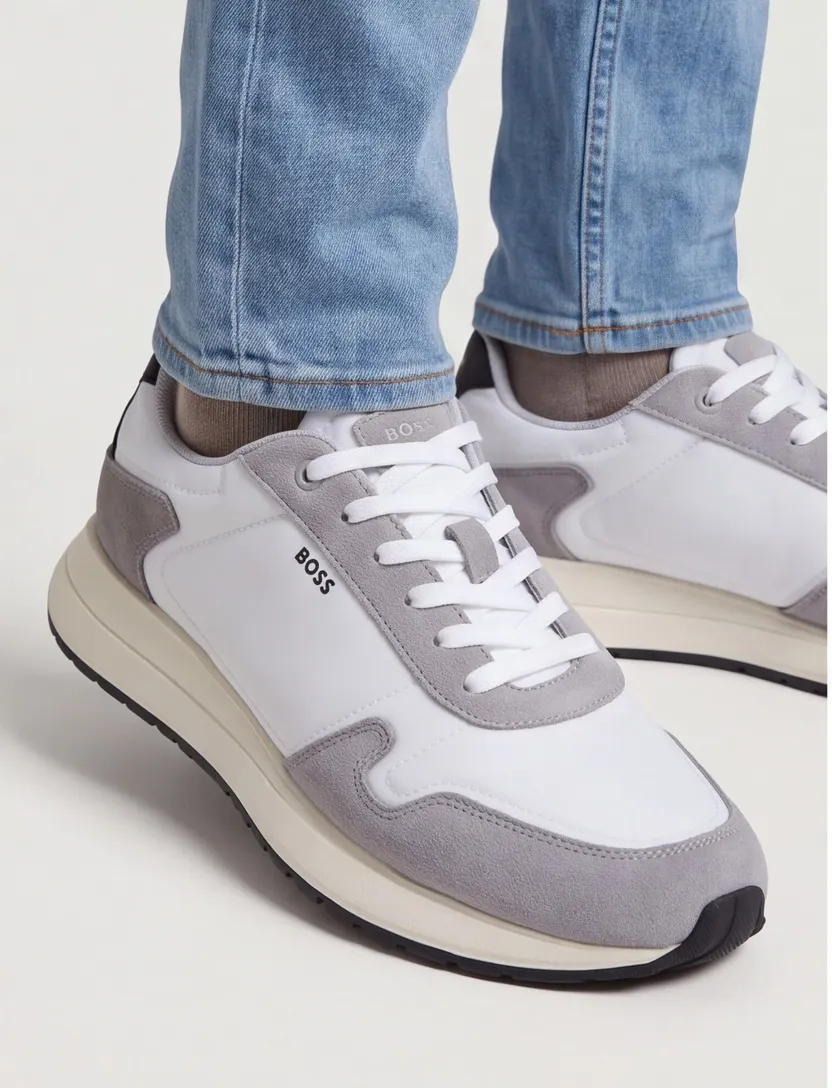 schoenen BOSS Black wit sneakers met grijze leren afwerking