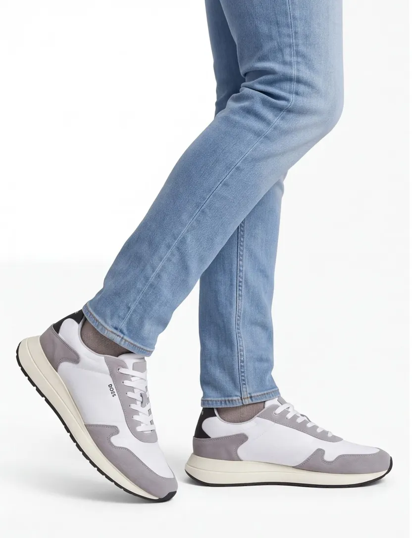 schoenen BOSS Black wit sneakers met grijze leren afwerking