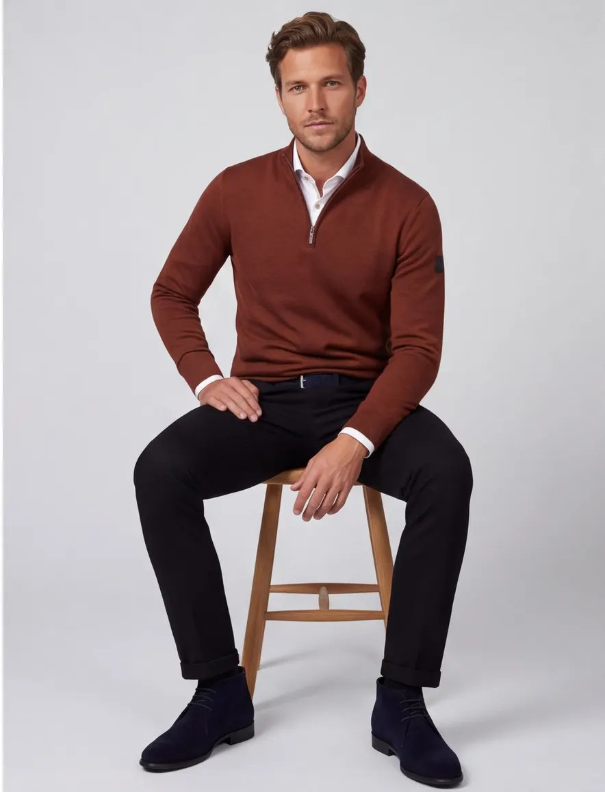 Cavallaro half zip trui brique gemeleerd