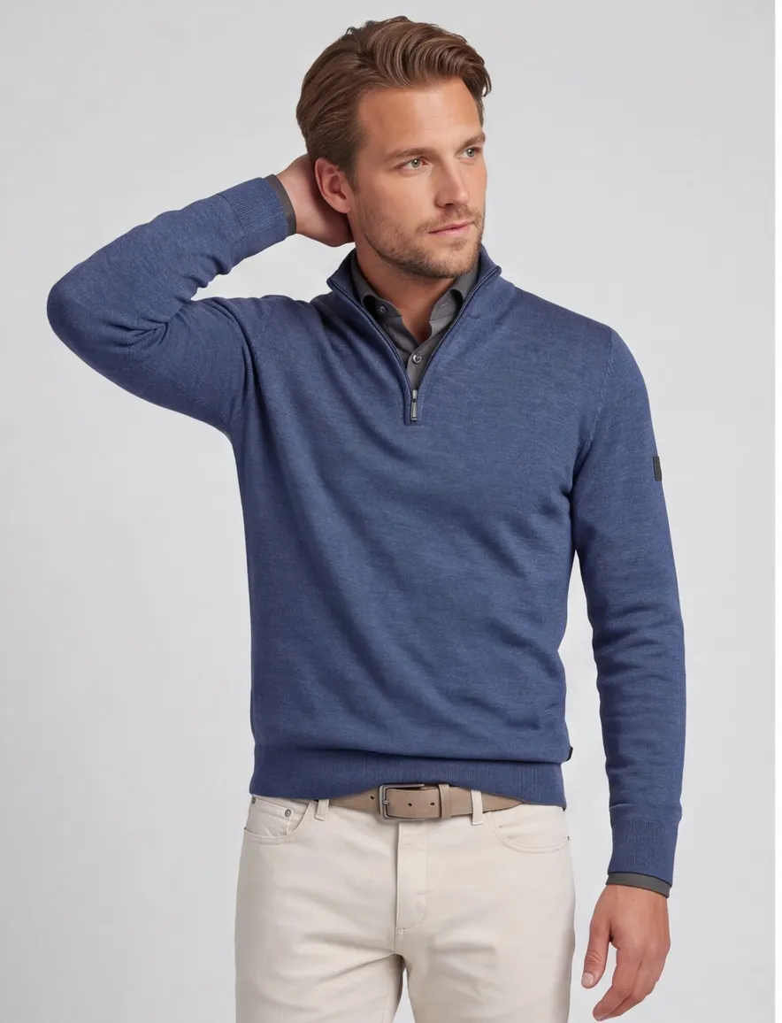 Cavallaro middenblauw gemeleerde half zip trui