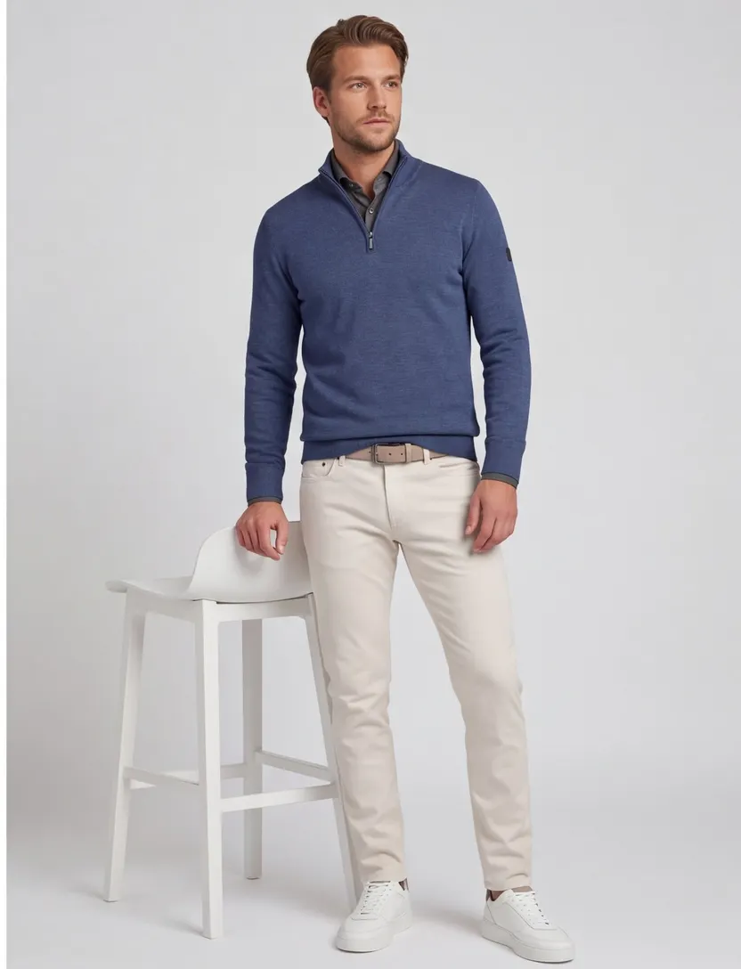 Trui Cavallaro donkerblauw gemeleerd half zip