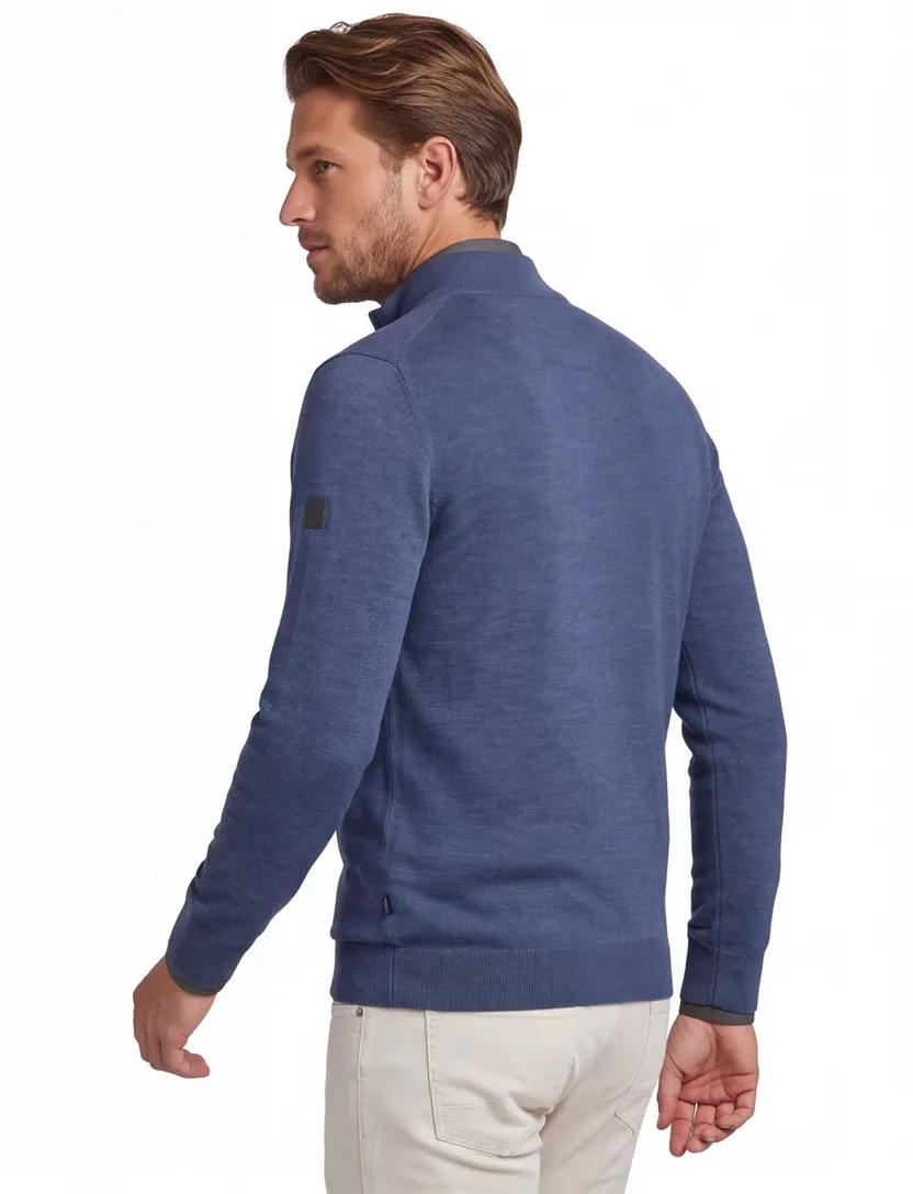 Trui Cavallaro donkerblauw gemeleerd half zip