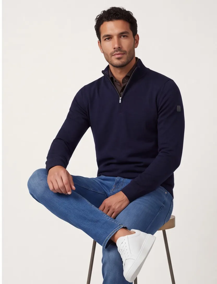 Trui Cavallaro donkerblauw half zip