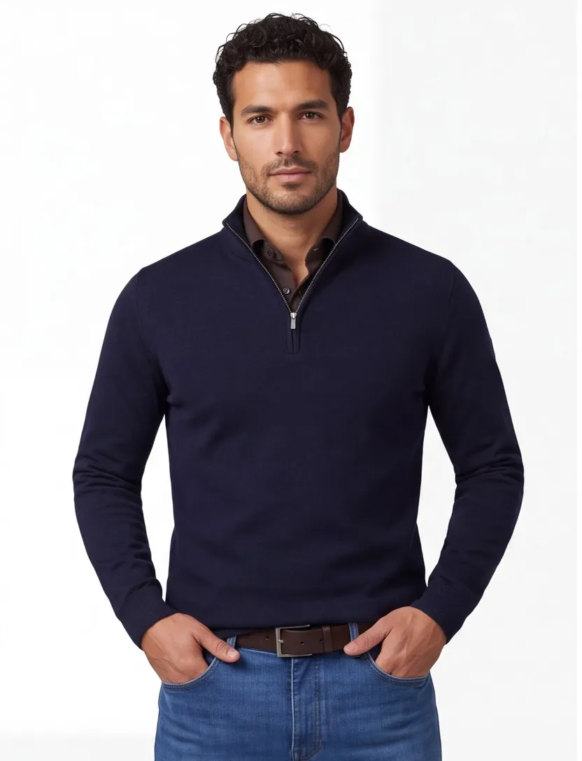 Trui Cavallaro donkerblauw half zip
