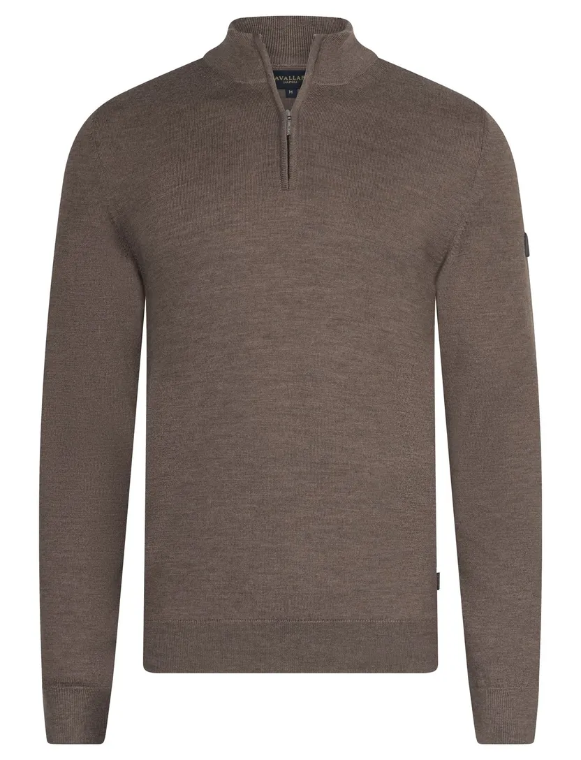 Trui Cavallaro bruin half zip merinowol