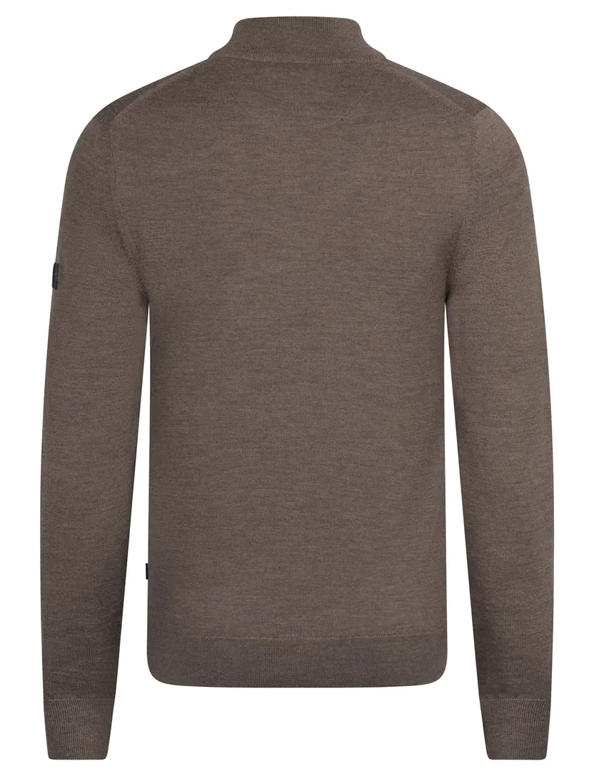 Trui Cavallaro bruin half zip merinowol