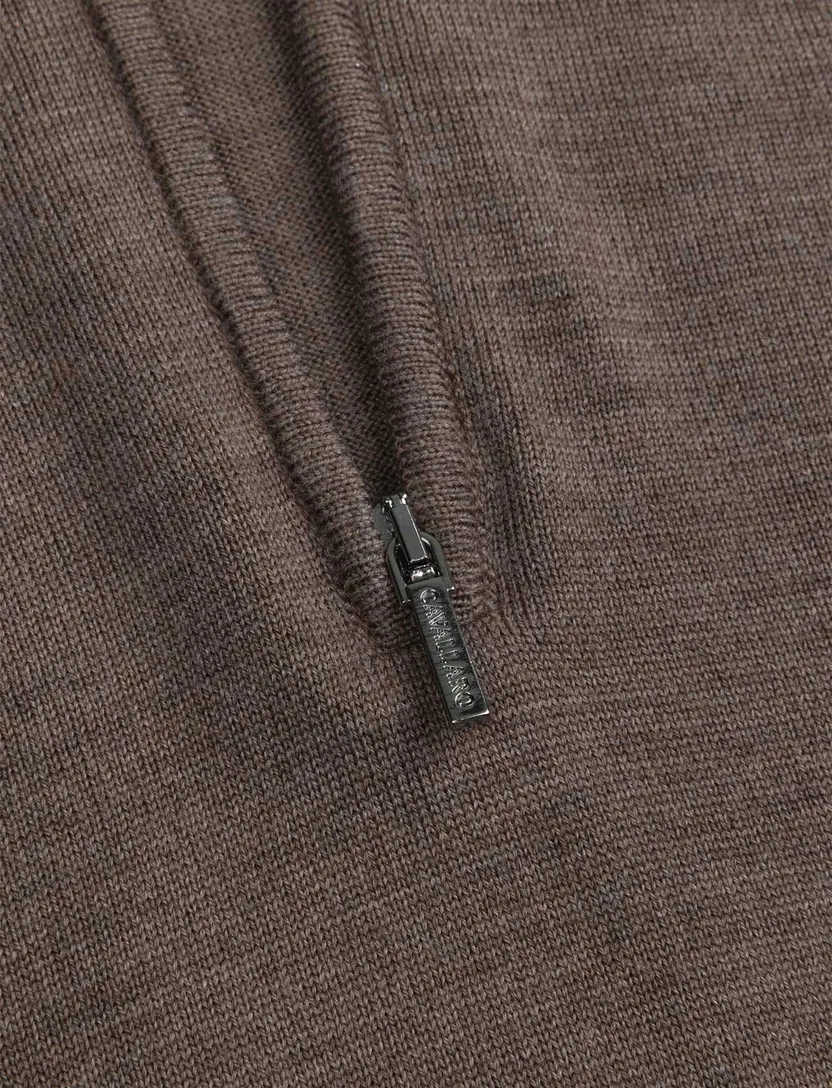 Trui Cavallaro bruin half zip merinowol