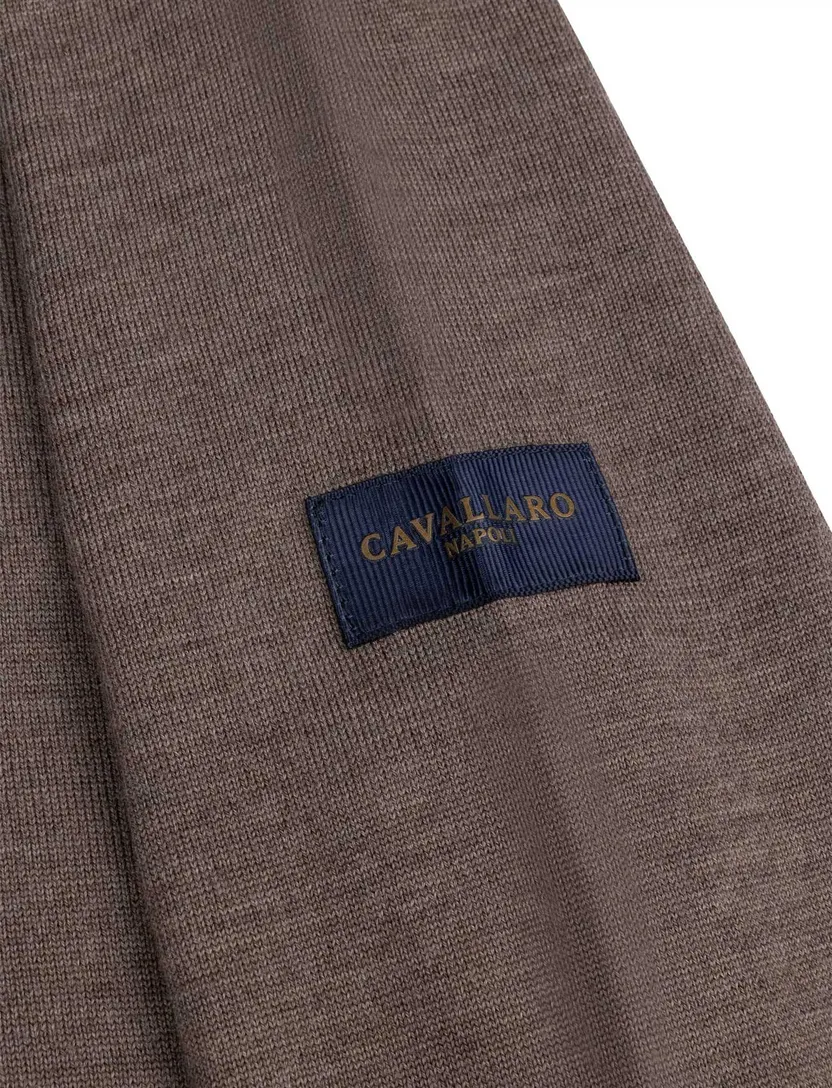 Trui Cavallaro bruin half zip merinowol