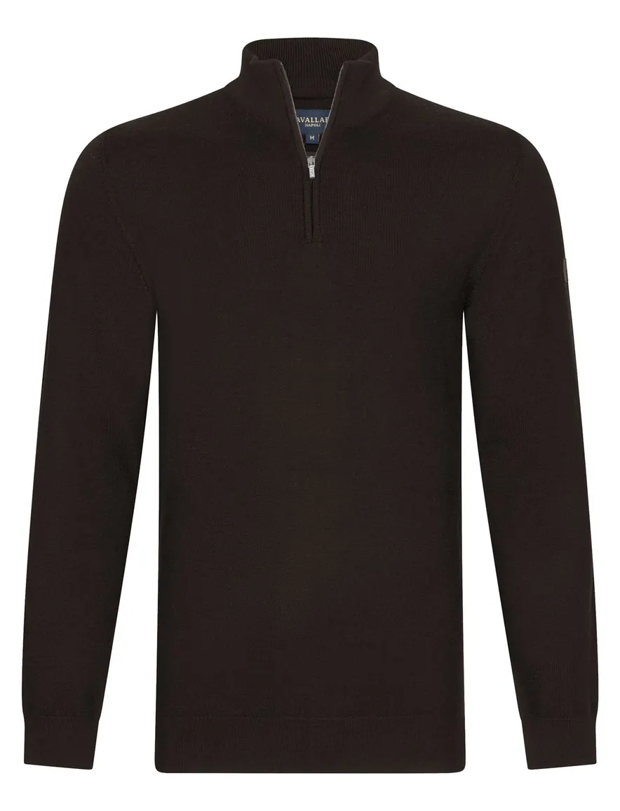 Cavallaro trui half zip bruin gemeleerd