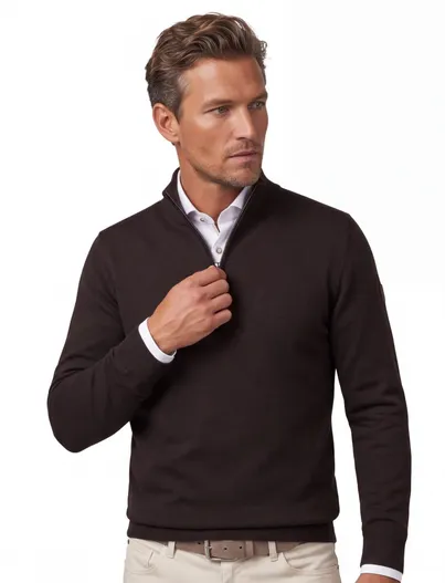 Cavallaro Cavallaro trui half zip bruin gemeleerd
