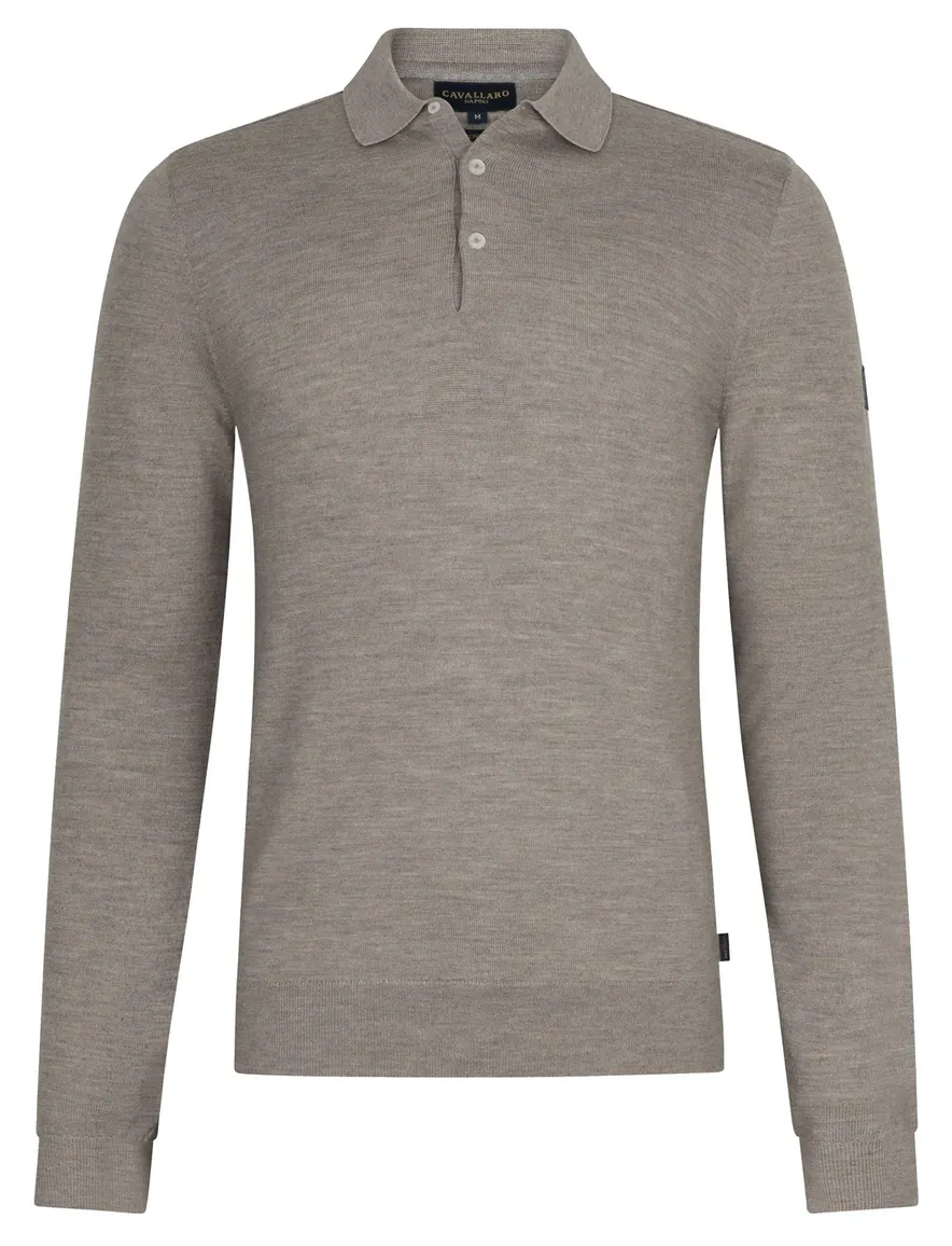 Cavallaro poloshirt beige gemeleerd merinowol