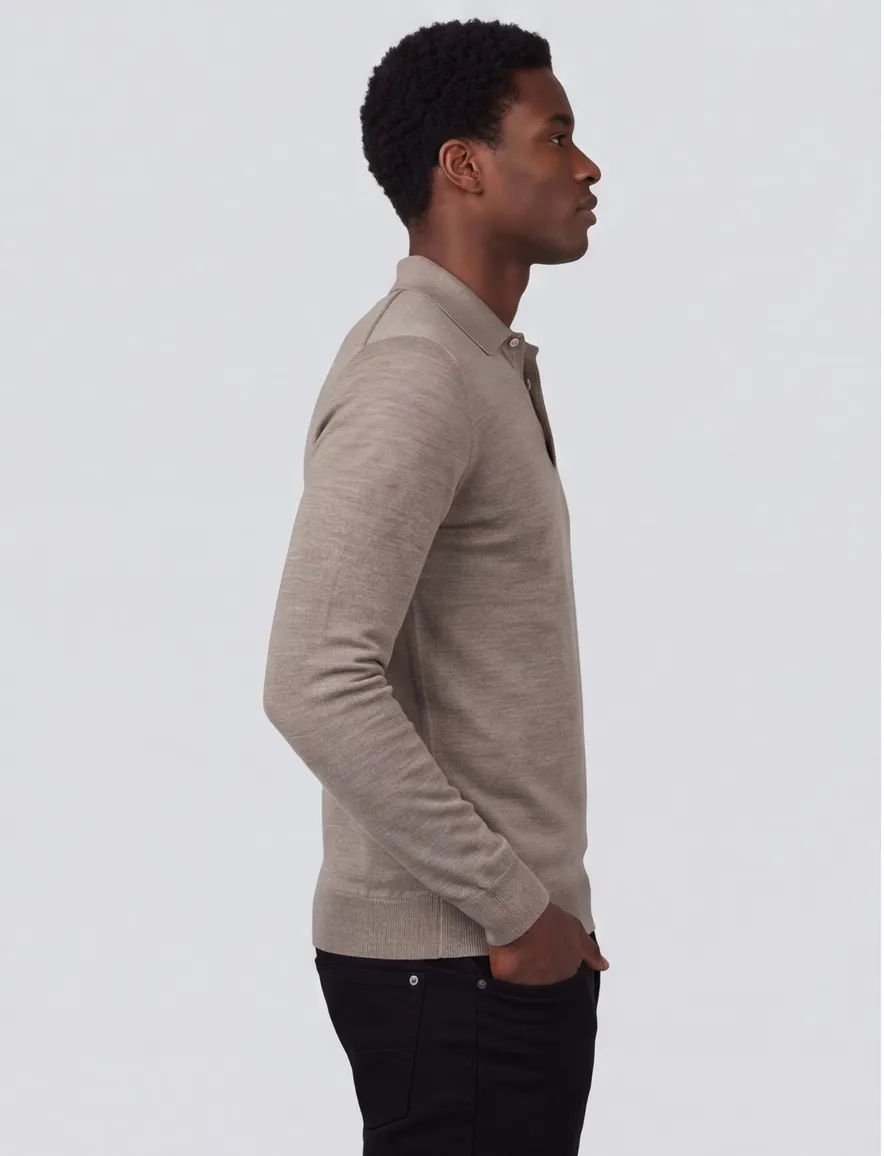 Cavallaro poloshirt beige gemeleerd merinowol
