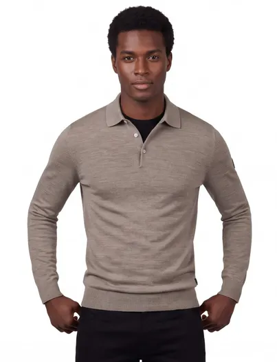 Cavallaro Cavallaro poloshirt beige gemeleerd merinowol