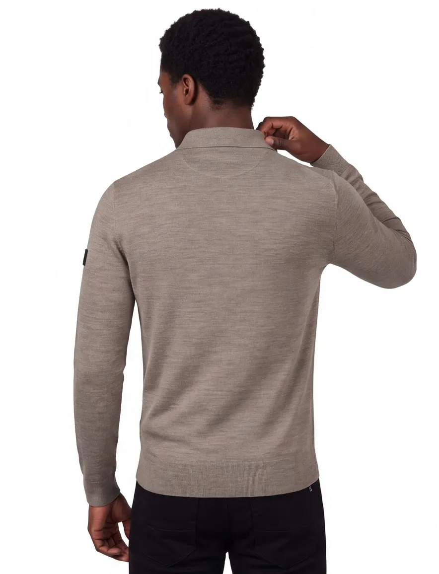 Cavallaro poloshirt beige gemeleerd merinowol