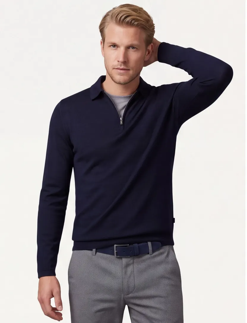 Poloshirt Cavallaro donkerblauw merinowol