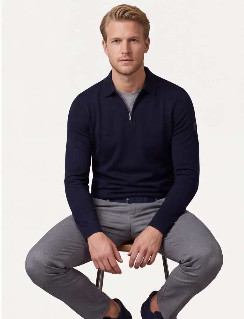 Poloshirt Cavallaro donkerblauw merinowol