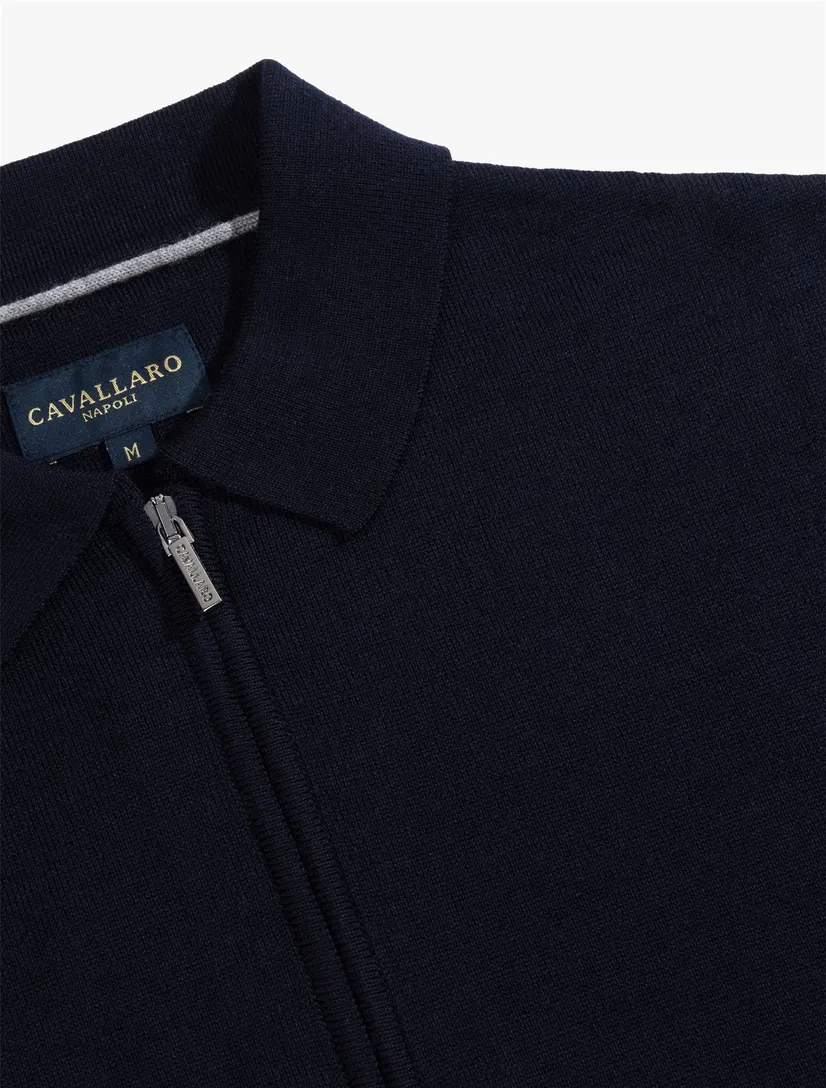 Poloshirt Cavallaro donkerblauw merinowol