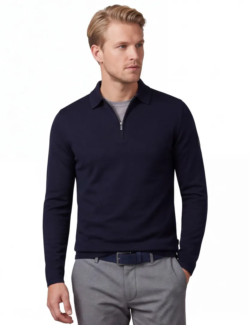 Poloshirt Cavallaro donkerblauw merinowol