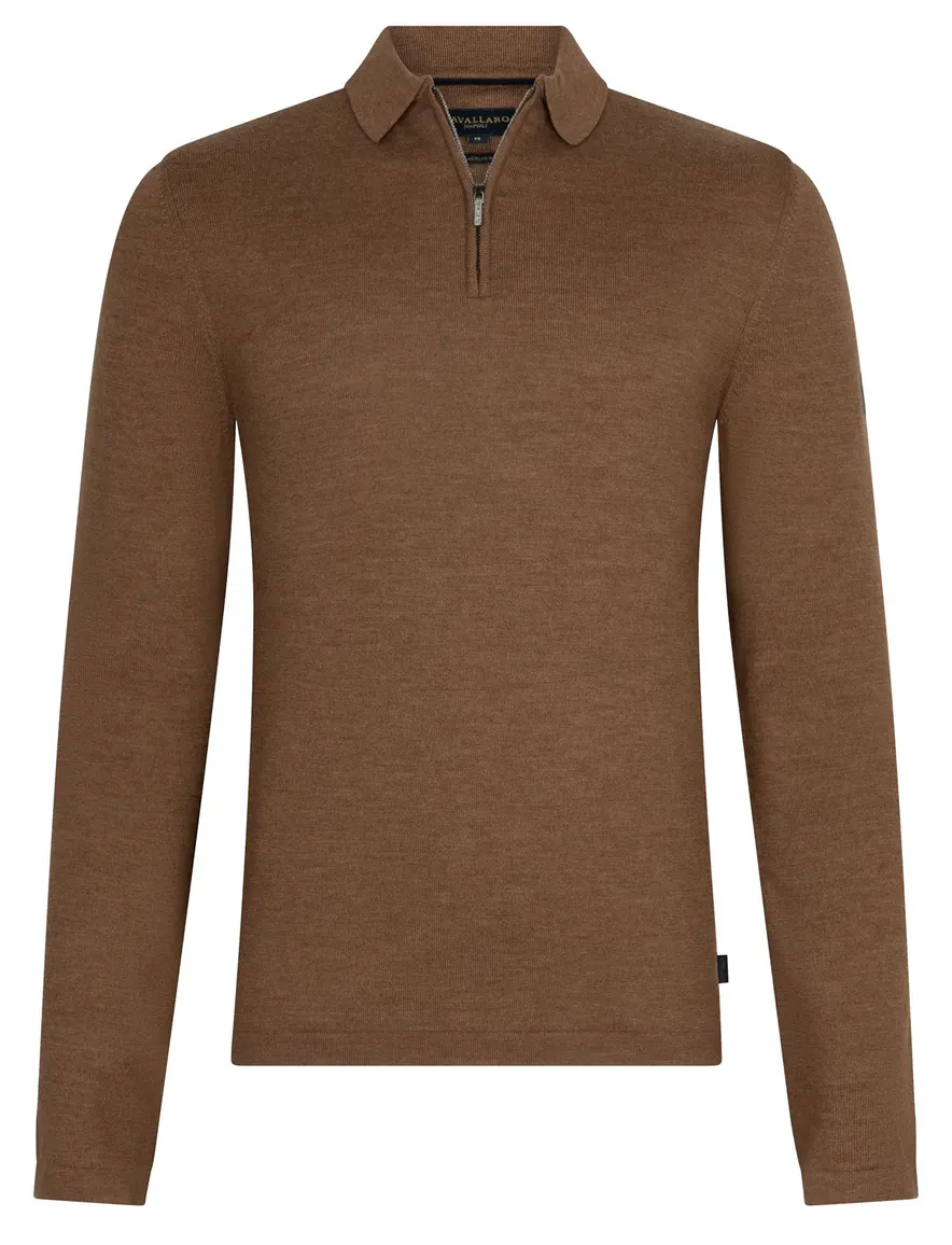 Cavallaro poloshirt bruin gemêleerd merinowol