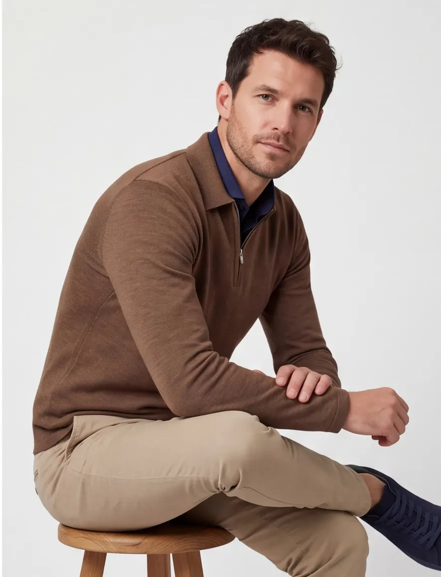 Cavallaro poloshirt bruin gemêleerd merinowol