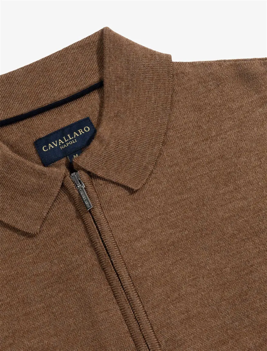 Cavallaro poloshirt bruin gemêleerd merinowol