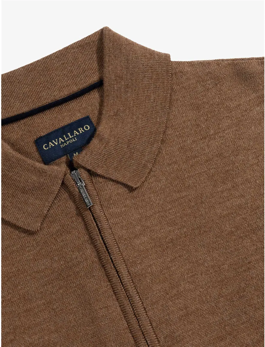 Cavallaro poloshirt bruin gemêleerd merinowol