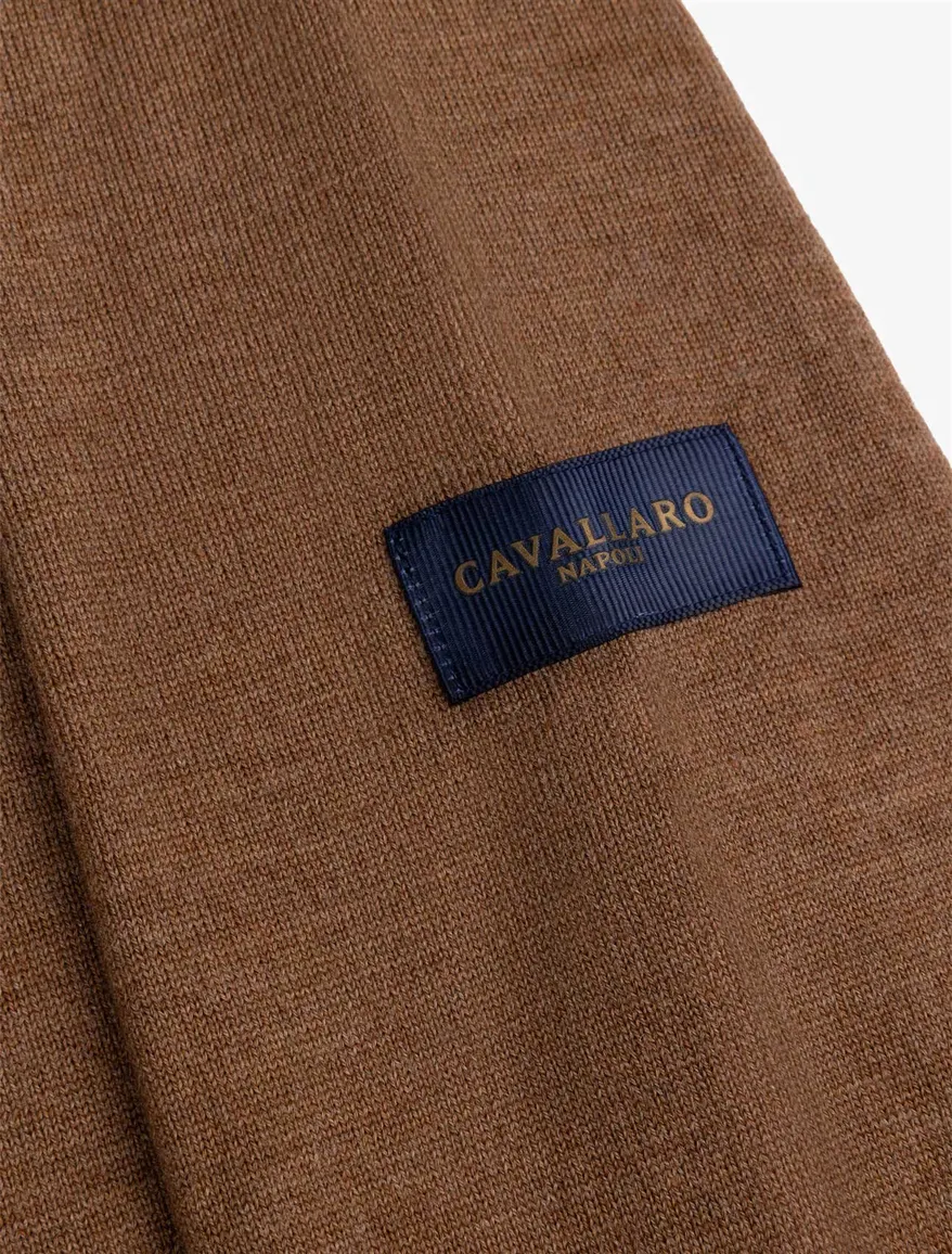 Cavallaro poloshirt bruin gemêleerd merinowol
