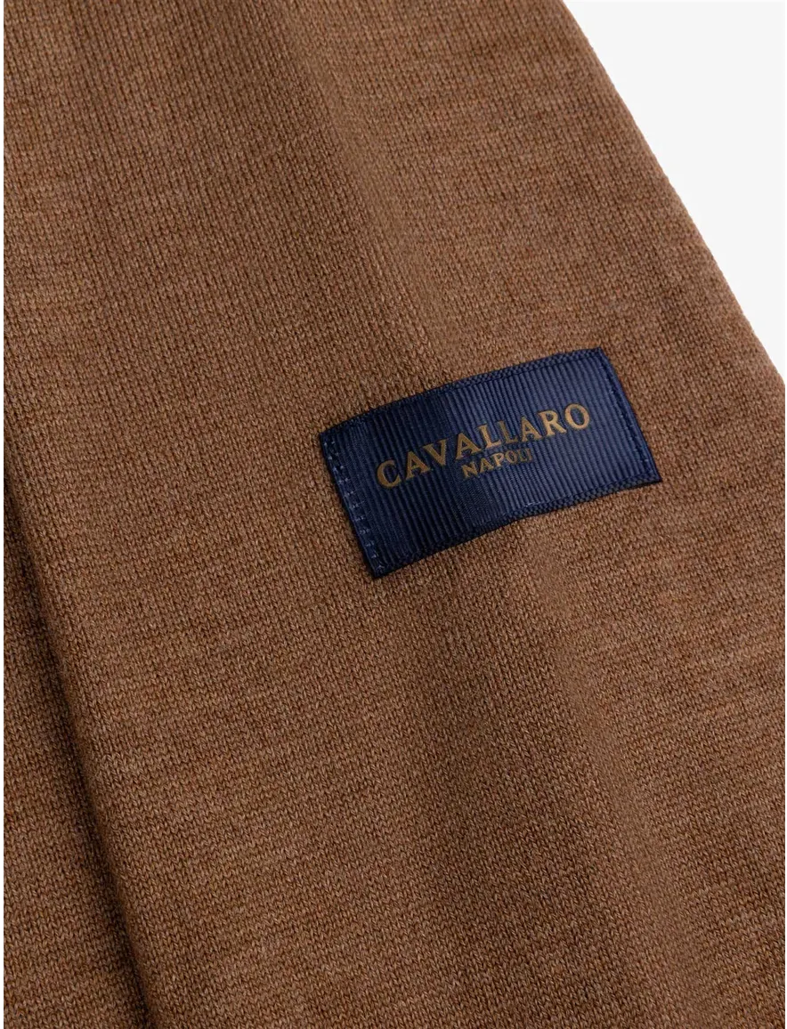 Cavallaro poloshirt bruin gemêleerd merinowol