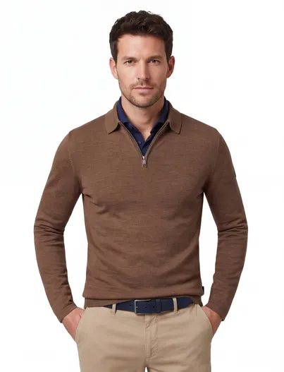 Cavallaro Cavallaro poloshirt bruin gemêleerd merinowol