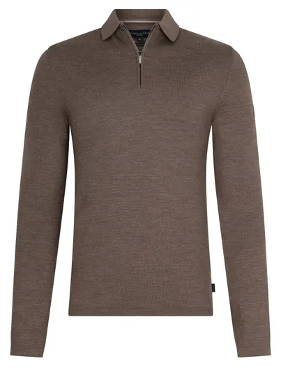 Cavallaro Poloshirt Cavallaro bruin merinowol met rits