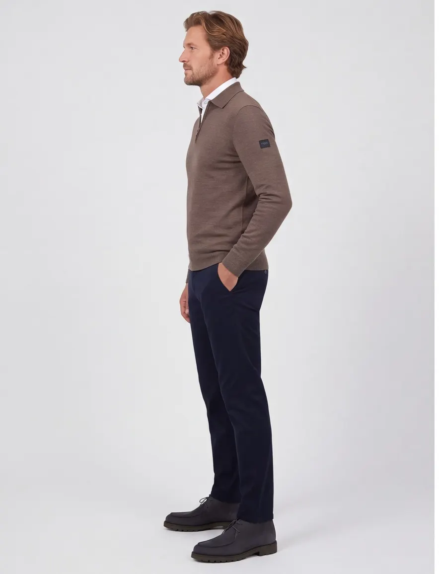 Cavallaro poloshirt bruin gemeleerd met rits