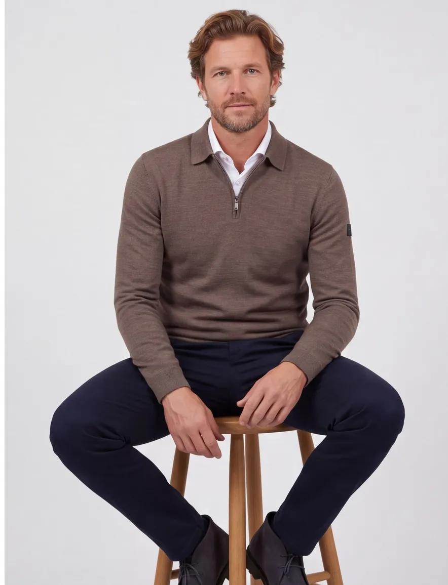 Cavallaro poloshirt bruin gemeleerd met rits
