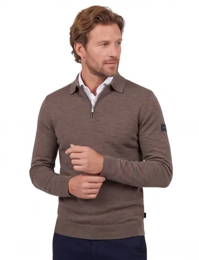 Cavallaro Cavallaro poloshirt bruin gemeleerd met rits