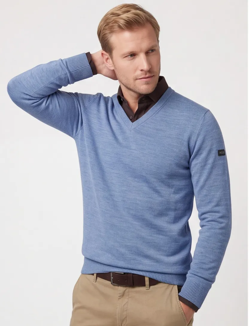 Trui Maerz v-hals blauw gemeleerd