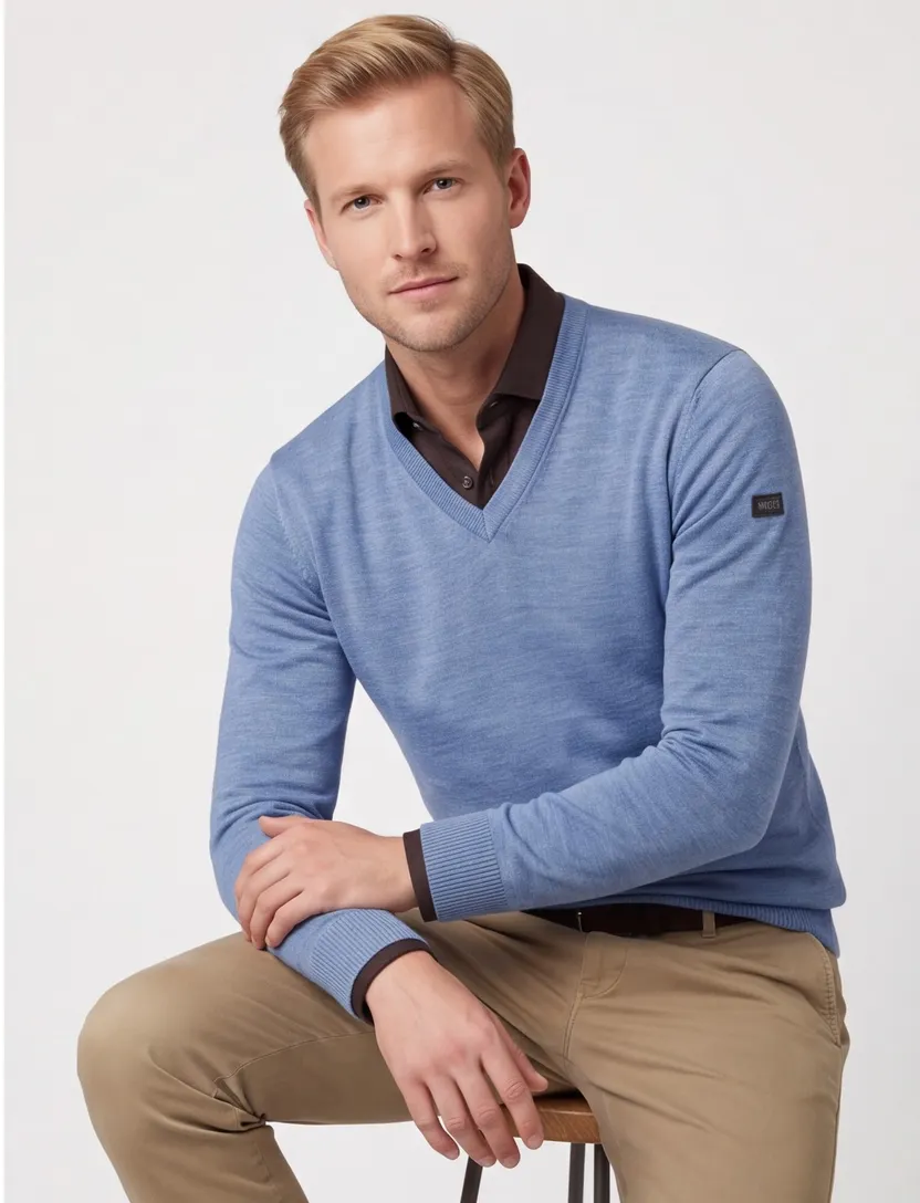 Trui Maerz v-hals blauw gemeleerd