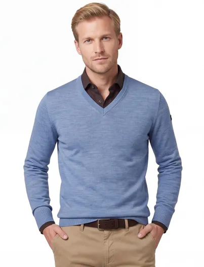 Maerz Trui Maerz v-hals blauw gemeleerd