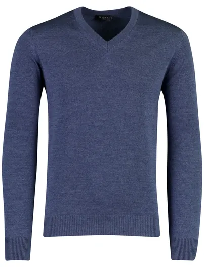 Maerz Trui Maerz blauw v-hals merinowol