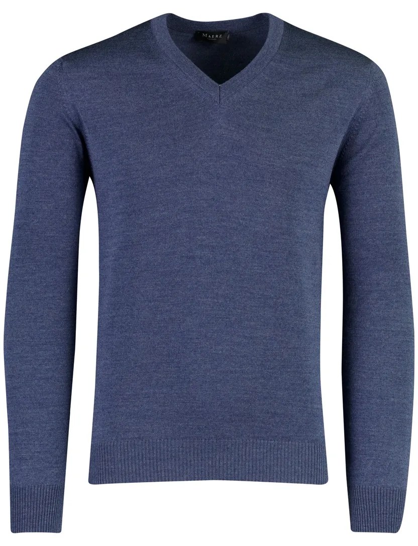 Trui Maerz blauw v-hals merinowol