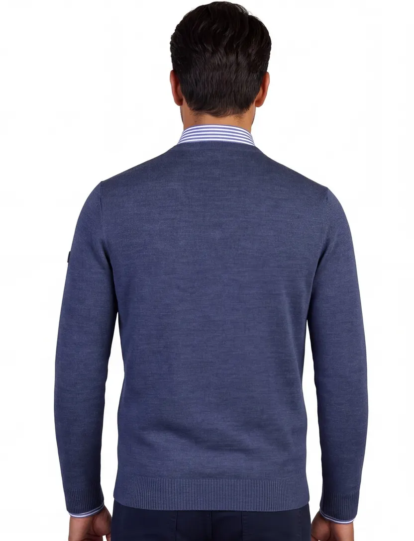 Trui Maerz blauw v-hals merinowol
