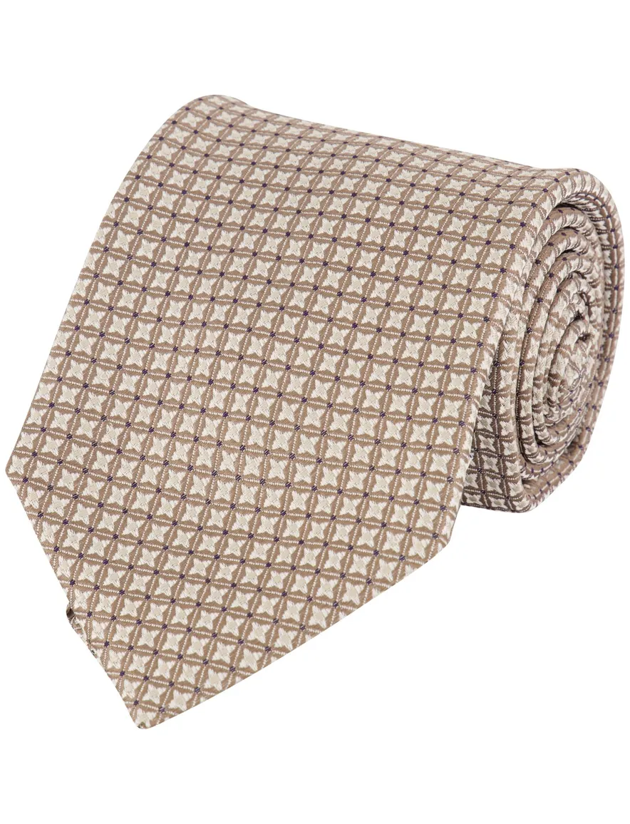 Profuomo stropdas beige geprint 100% zijde